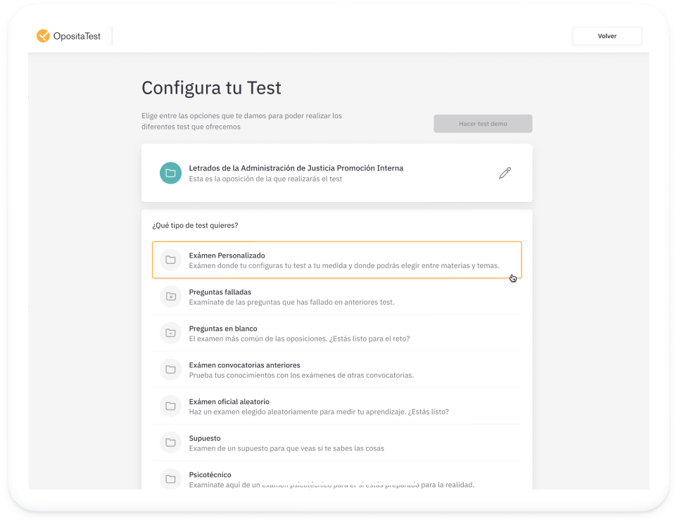 Captura de pantalla de OpositaTest en un iPad